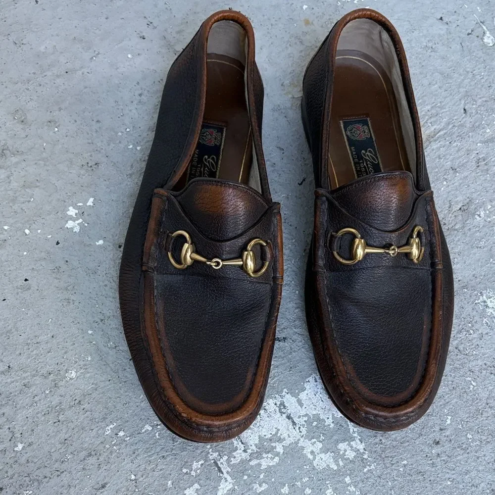Gucci men’s two tone horse bit loafers